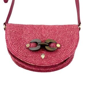 Helen Kaminski Raffia and Leather Shoulder Bag Raspberry